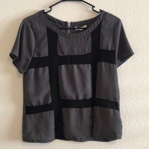 NORDSTROM Purple Blouse w/ Black Mesh Grid Pattern